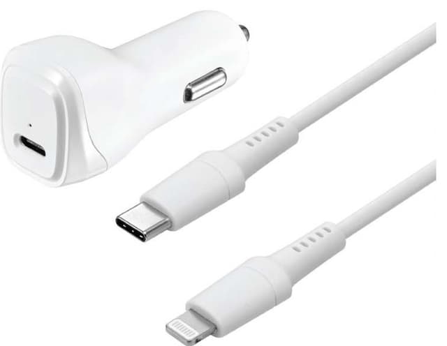 Sandstrøm USB-C - Lightning autolaturi (valkoinen)